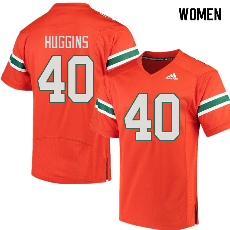 Women Miami Hurricanes #40 Will Huggins College Football Jerseys Sale-Orange
